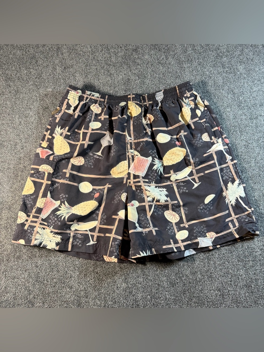 Tori Richard Honolulu Men's Size XL Black Tropical Drinks Resort Swim Shorts